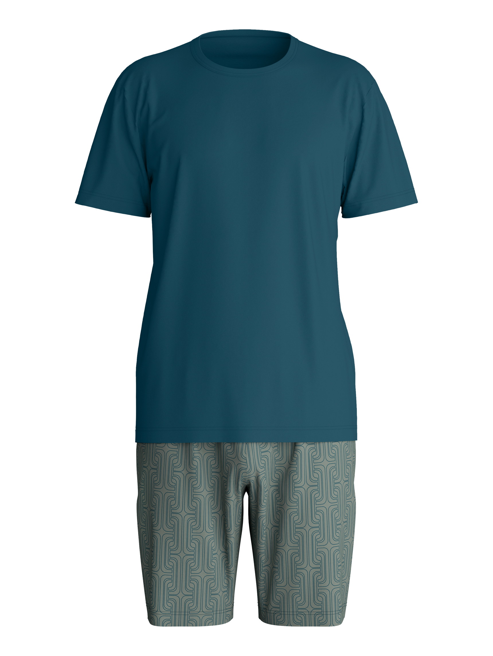 Men - Short pyjama made of 100% Cotton in Turquoise, Patterned, from the Relax Streamline 1 series by CALIDA