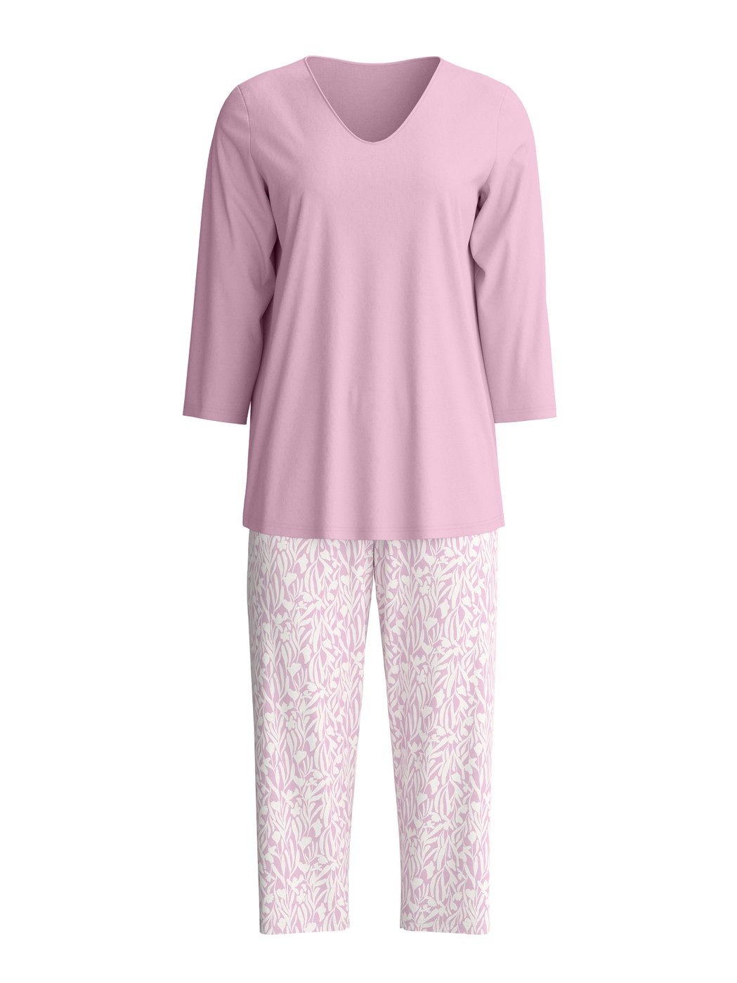 Donna - Pigiama capri in 100% cotone di colore Viola, Modello, della serie Blooming Nights di CALIDA