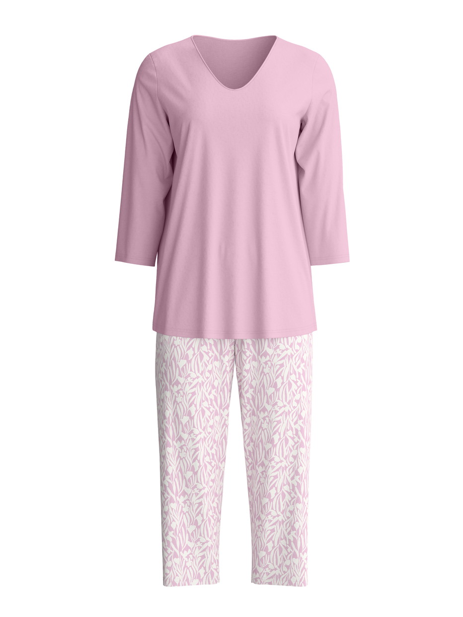 Damen - Capri-Pyjama aus 100% Baumwolle in Violett, Gemustert aus Serie Blooming Nights von CALIDA