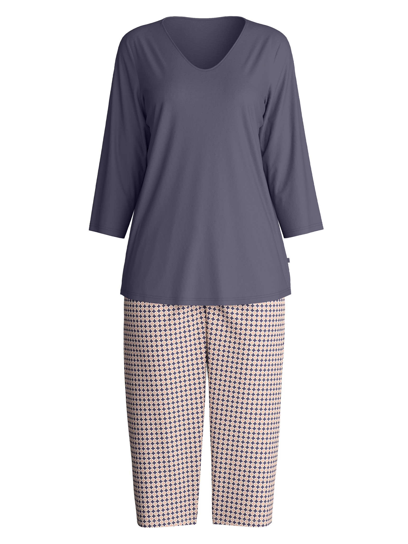 Damen - Capri-Pyjama aus 100% Baumwolle in Blau, Gemustert aus Serie Graphic Nights von CALIDA