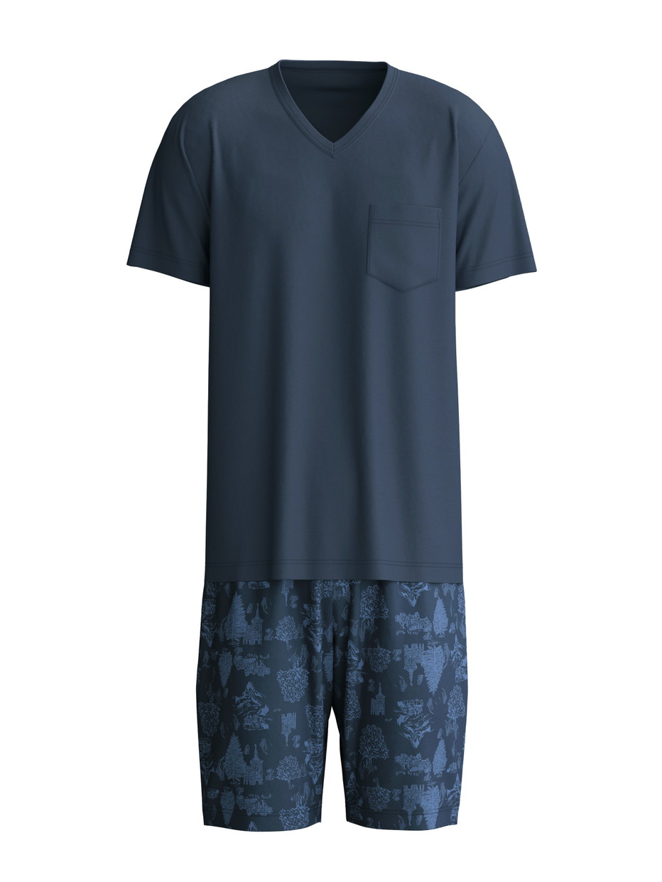 Herren - Kurz-Pyjama aus 100% Baumwolle in Blau, Gemustert aus Serie Relax Streamline 1 von CALIDA