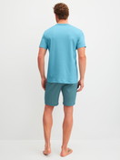 Men model is wearing Short pyjamas made of 100% Cotton in Blue, Patterned from the Relax Streamline 1 series by CALIDA, Back view