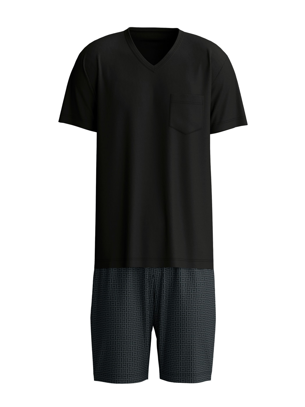 Herren - Kurz-Pyjama aus 100% Baumwolle in Schwarz, Gemustert aus Serie Relax Streamline 2 von CALIDA