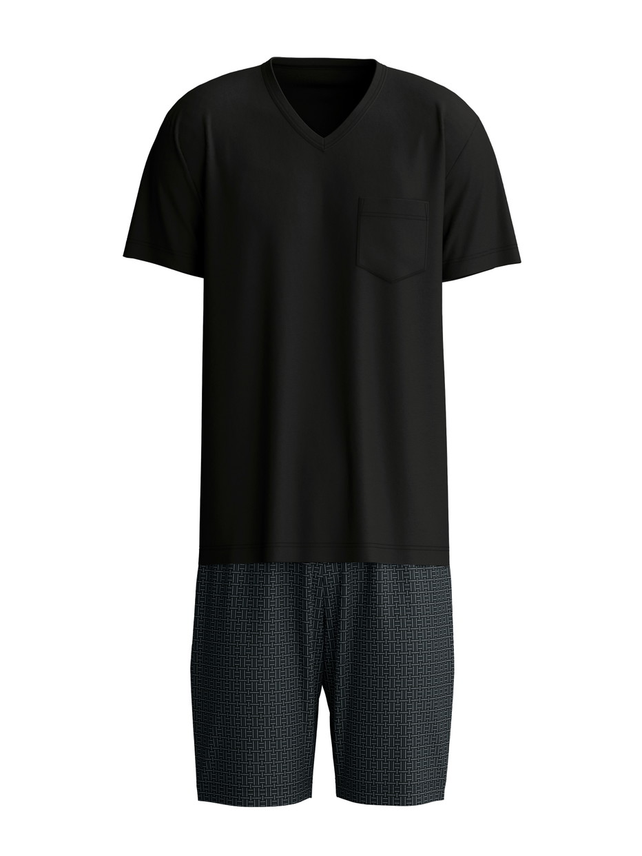 Herren - Kurz-Pyjama aus 100% Baumwolle in Schwarz, Gemustert aus Serie Relax Streamline 2 von CALIDA