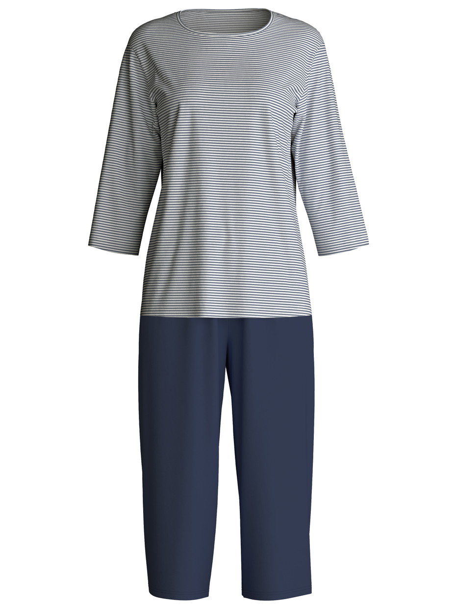 Femme - Pyjama capri en 100% coton de couleur Bleu, À motifs, de la série Cotton Special de CALIDA