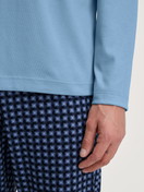Men model is wearing Pyjamas, long made of 100% Cotton in Blue, Checked from the Relax Streamline 1 series by CALIDA, Detail