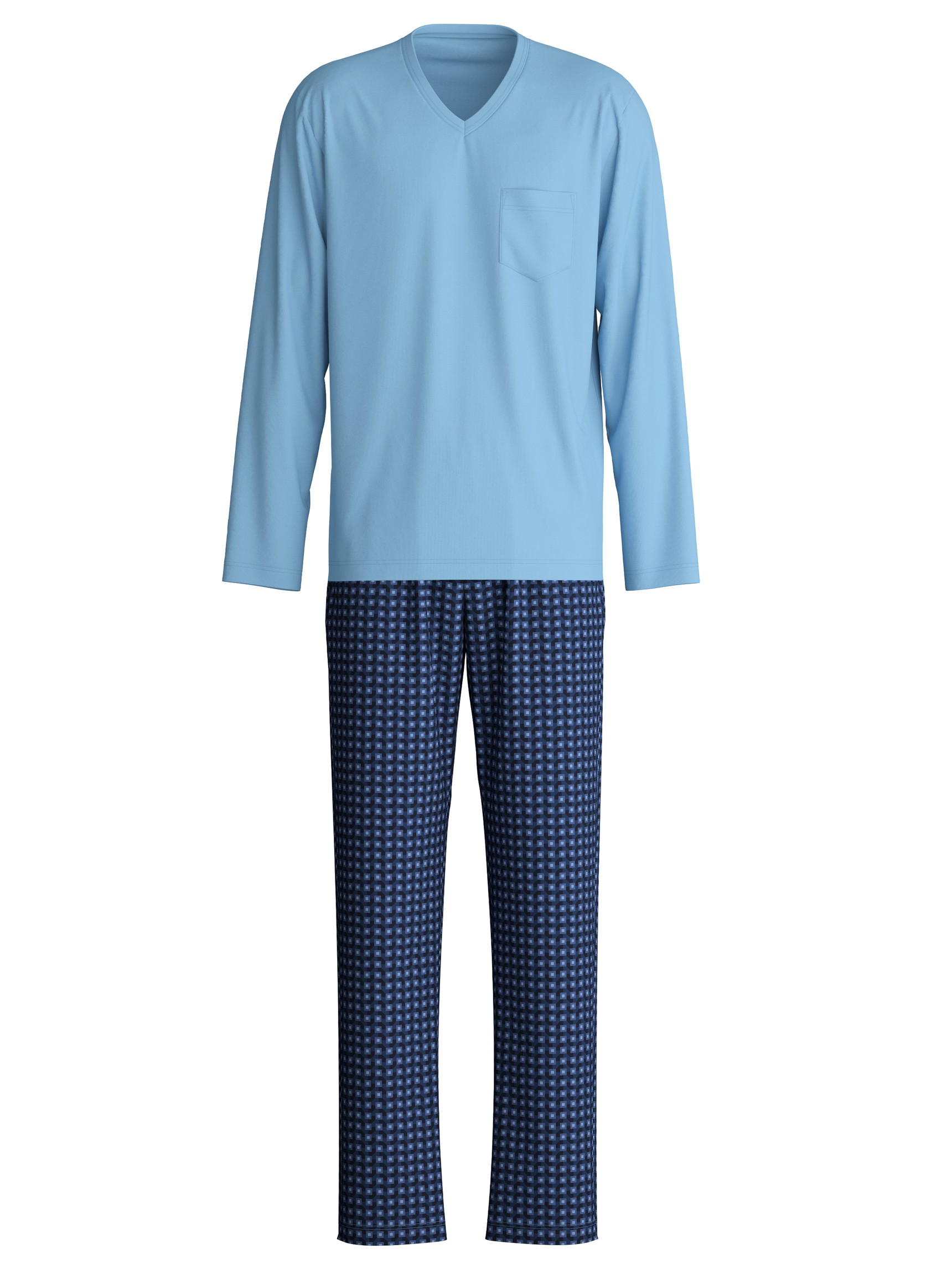 Men - Pyjamas, long made of 100% Cotton in Blue, Checked, from the Relax Streamline 1 series by CALIDA