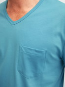 Men model is wearing Pyjamas, long made of 100% Cotton in Blue, Patterned from the Relax Streamline 1 series by CALIDA, Detail