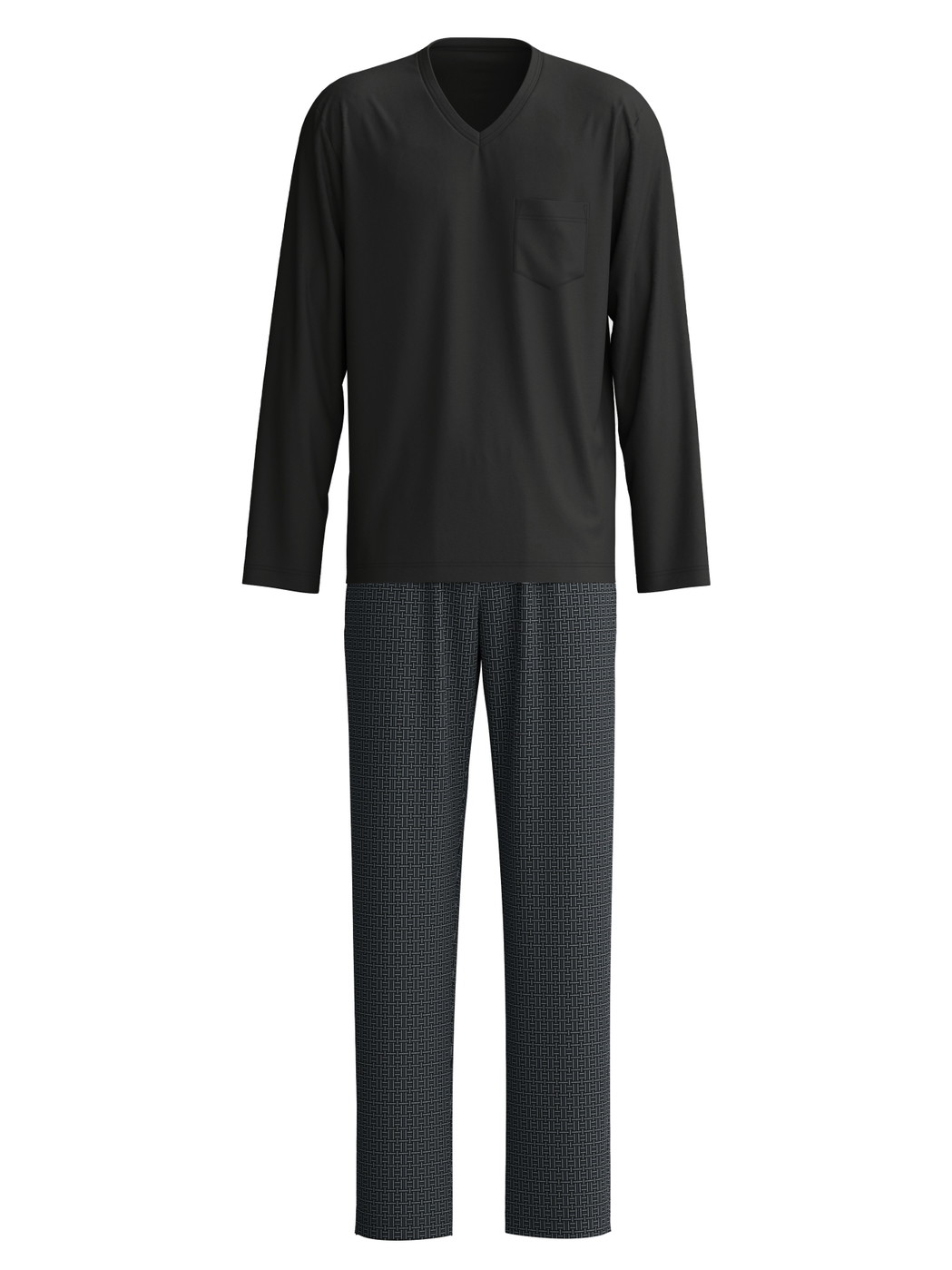 Homme - Pyjama, longue en 100% coton de couleur Noir, À motifs, de la série Relax Streamline 2 de CALIDA