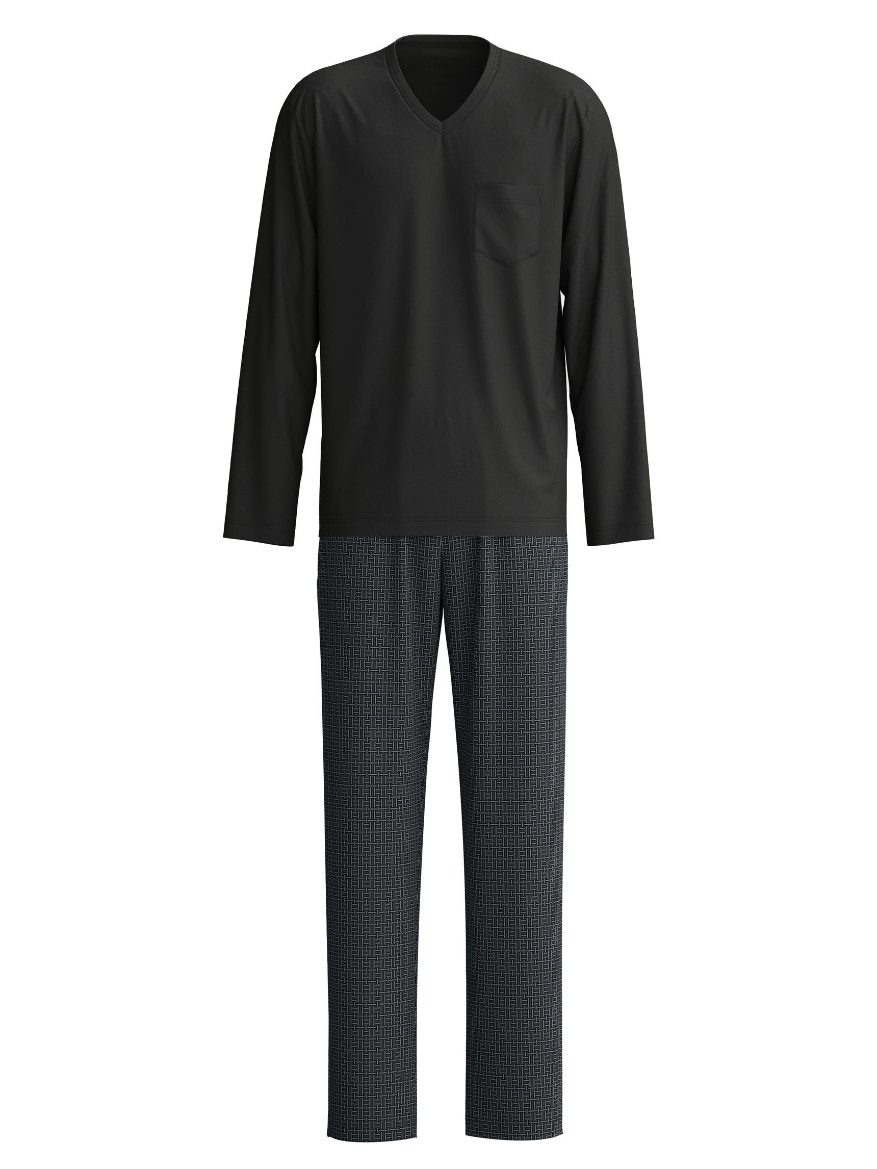 Men - Pyjamas, long made of 100% Cotton in Black, Patterned, from the Relax Streamline 2 series by CALIDA
