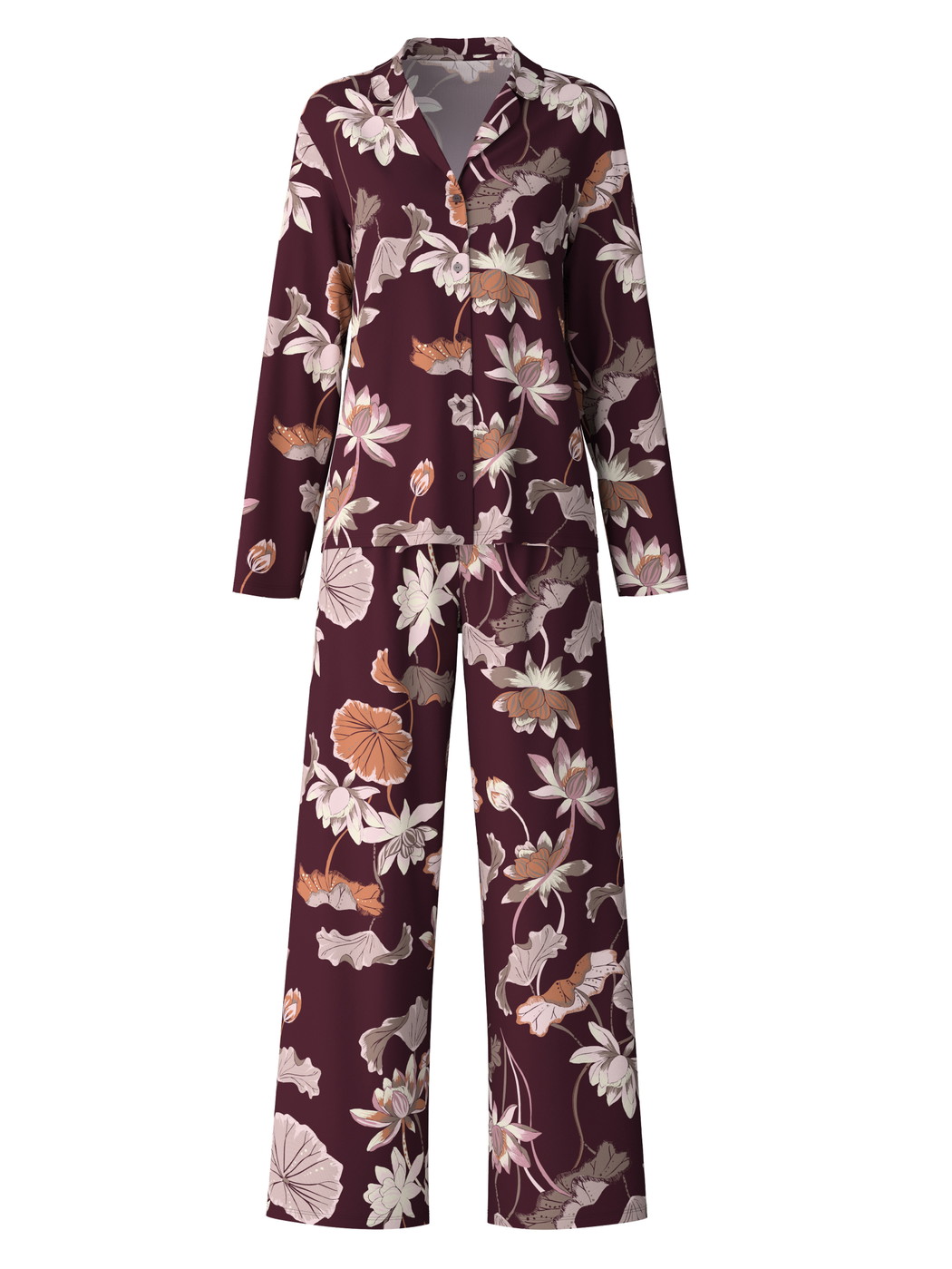 Femme - Pyjama à boutons en 100% coton de couleur Rouge, Floral, de la série Season Special de CALIDA
