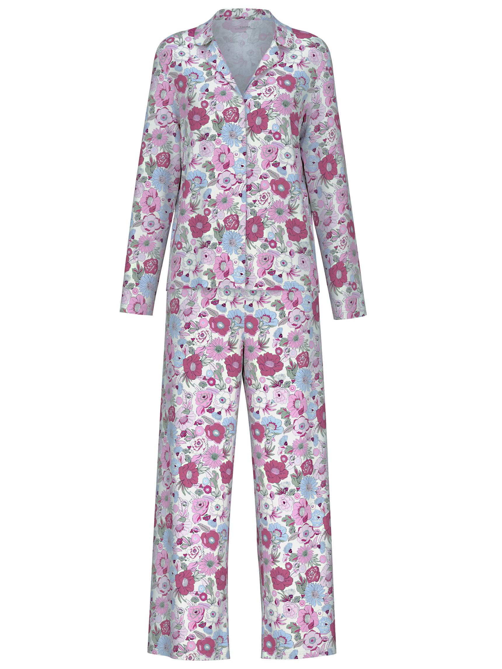 Donna - Pigiama con bottoni in 100% cotone di colore Viola, Floreale, della serie Spring Flower Dreams di CALIDA