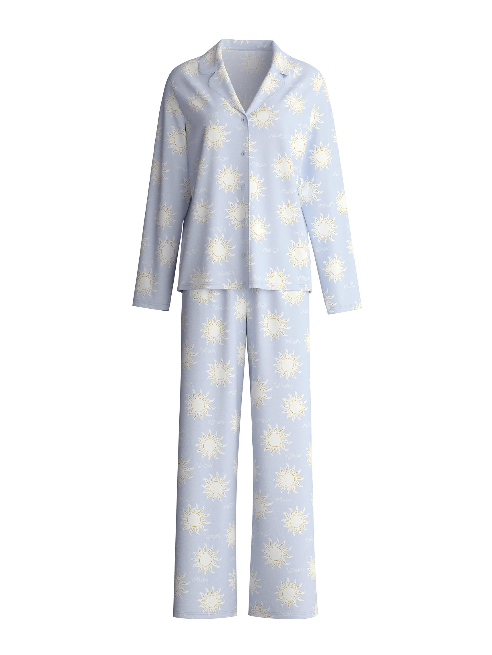 Damen - Pyjama mit Knöpfen aus 100% Baumwolle in Blau, Gemustert aus Serie EDITION 85 von CALIDA