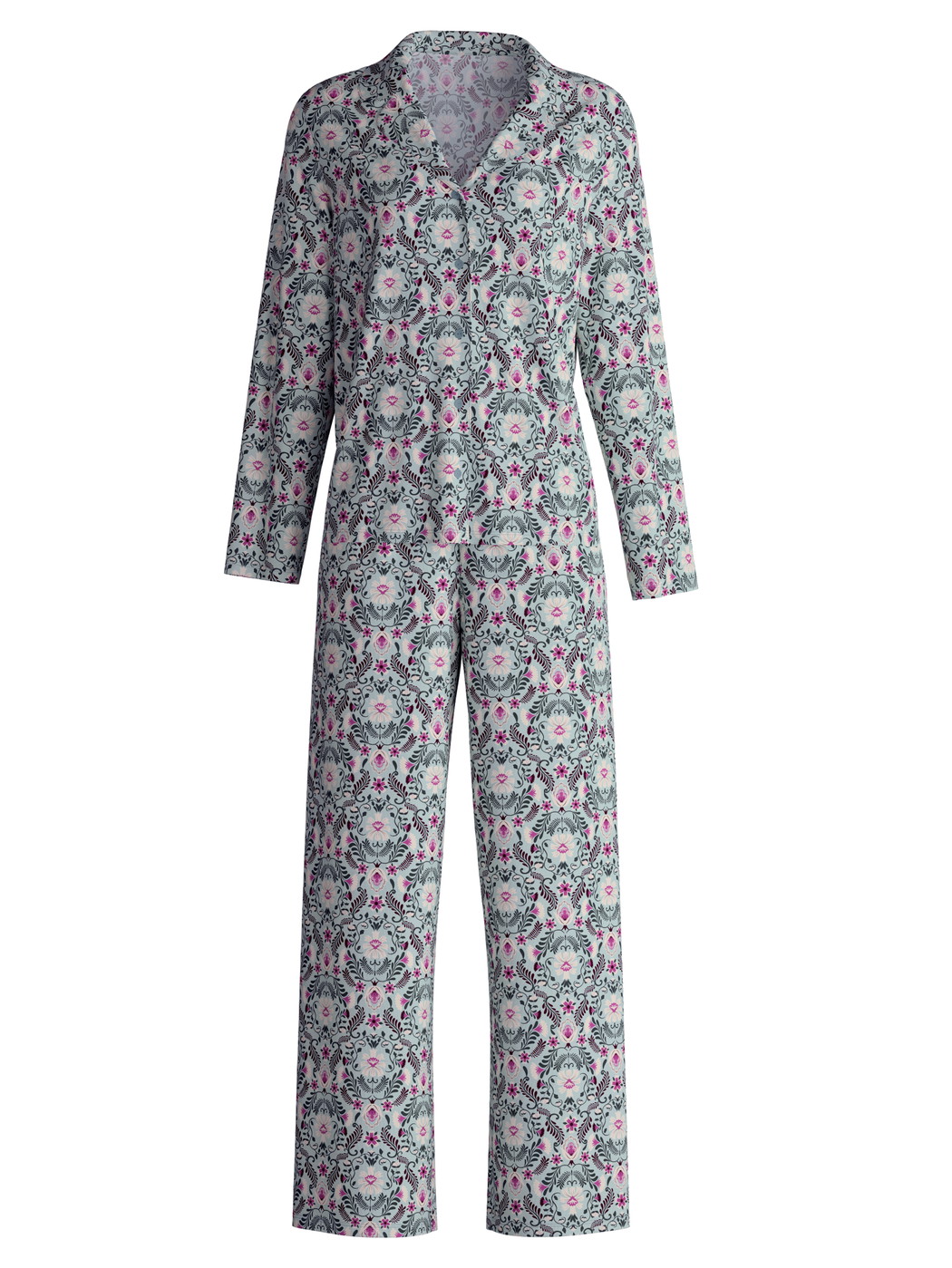 Femme - Pyjama à boutons en 100% coton de couleur Bleu, À motifs, de la série Autumn Dreams de CALIDA