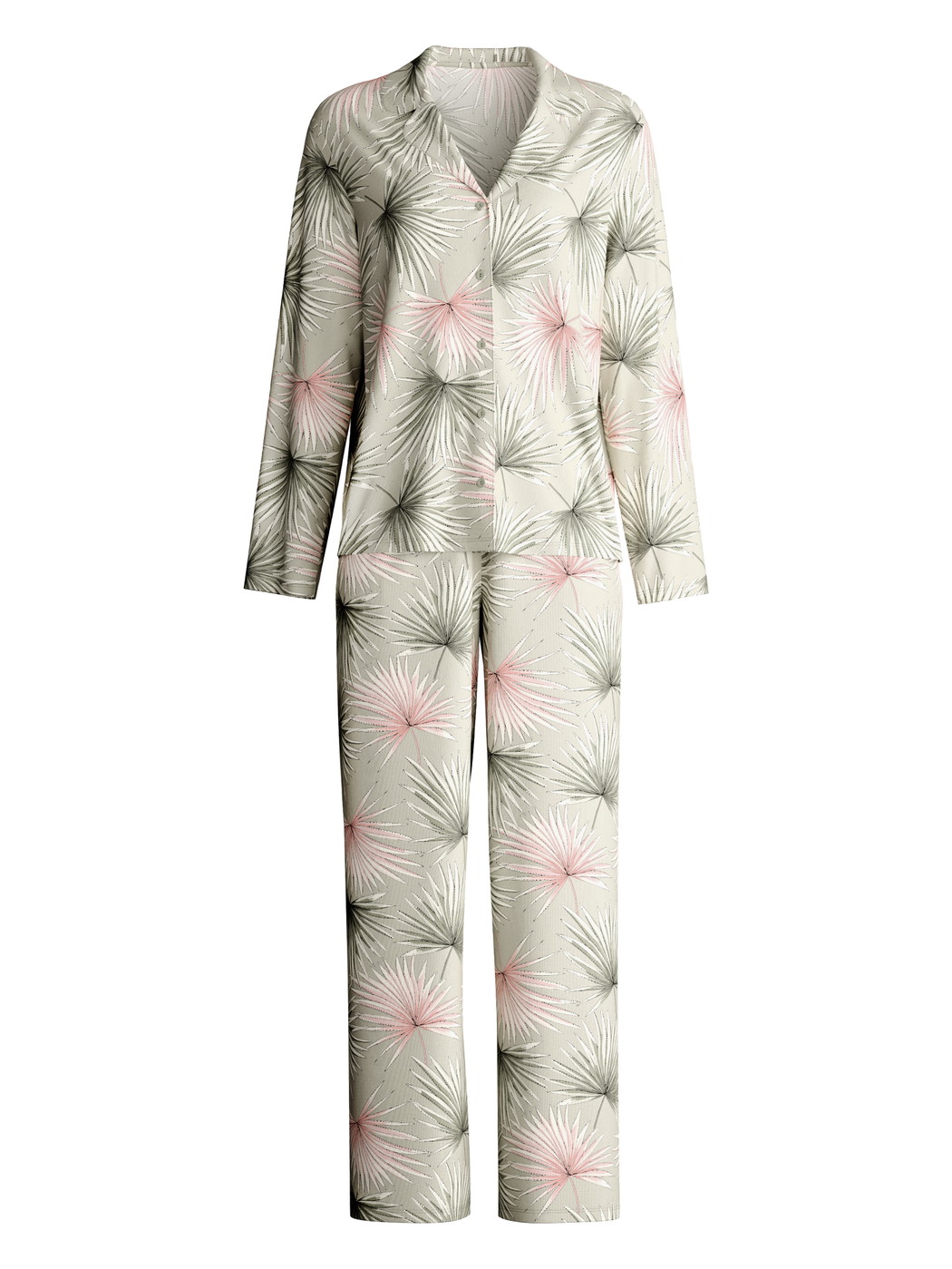 Femme - Pyjama à boutons en 100% coton de couleur Vert, Floral, de la série Leaf Dreams de CALIDA