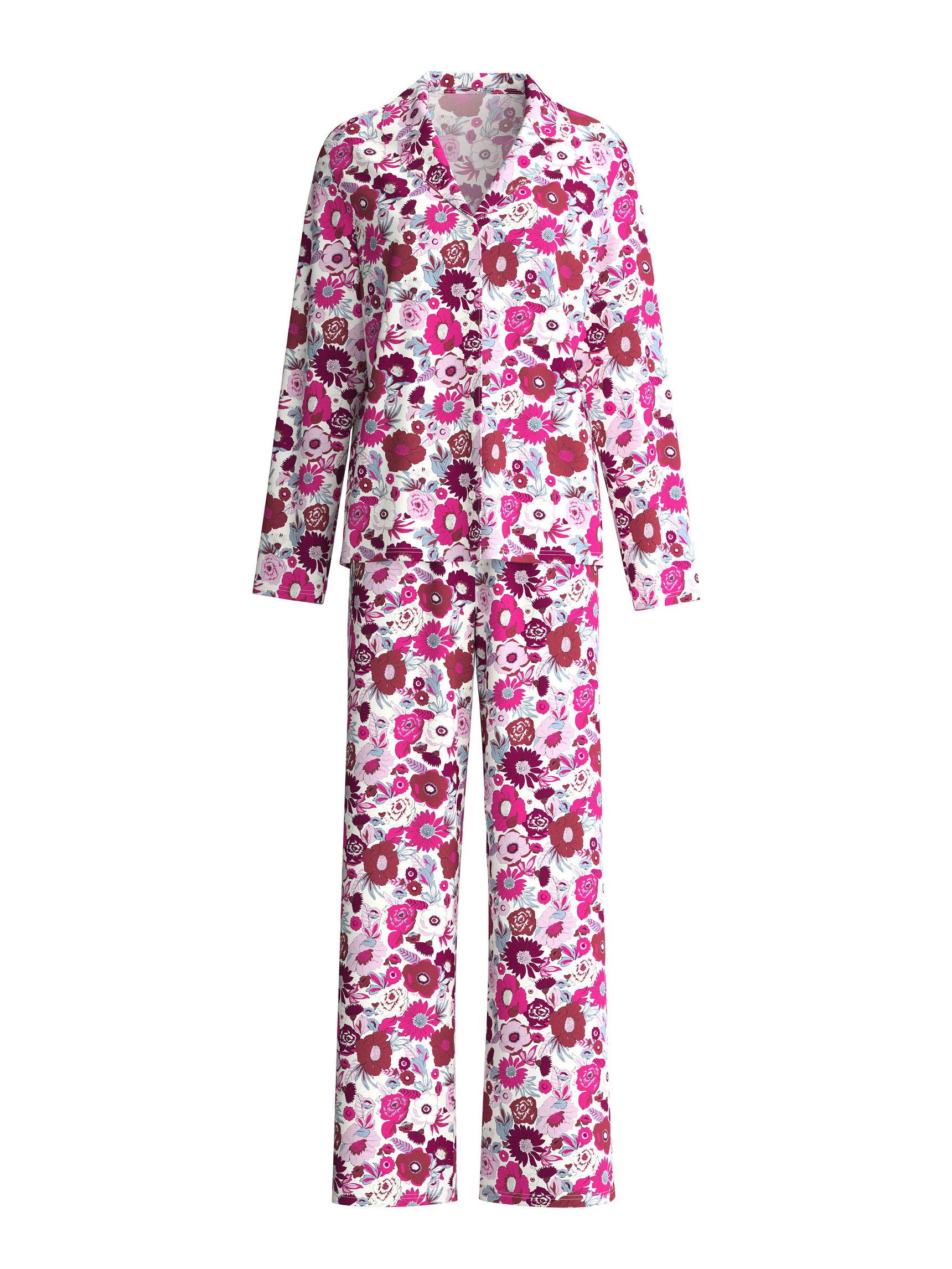 Damen - Pyjama mit Knöpfen aus 100% Baumwolle in Rot, Floral aus Serie Season Special von CALIDA