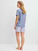 Women model is wearing Short pyjama made of 100% Cotton in Blue, Striped from the Cotton Special series by CALIDA, Back view
