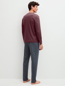 Men model is wearing Pyjamas, long made of 100% Cotton in Red, Striped from the Relax Streamline 4 series by CALIDA, Back view