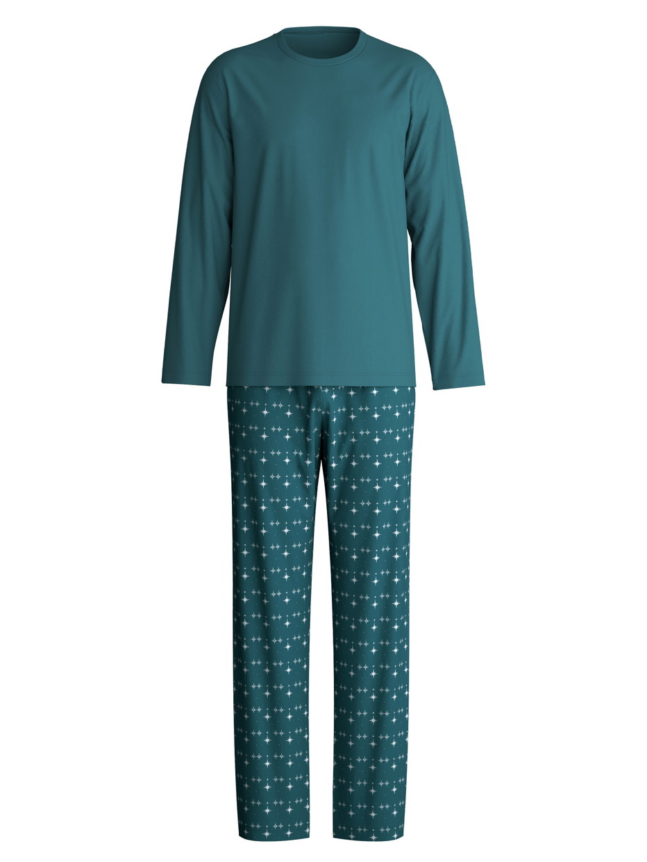 Men - Pyjamas, long made of 100% Cotton in Turquoise, Patterned, from the Relax Streamline 3 series by CALIDA