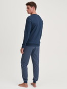 Men model is wearing Pyjama with cuff made of 100% Cotton in Blue, Checked from the Relax Streamline 1 series by CALIDA, Back view