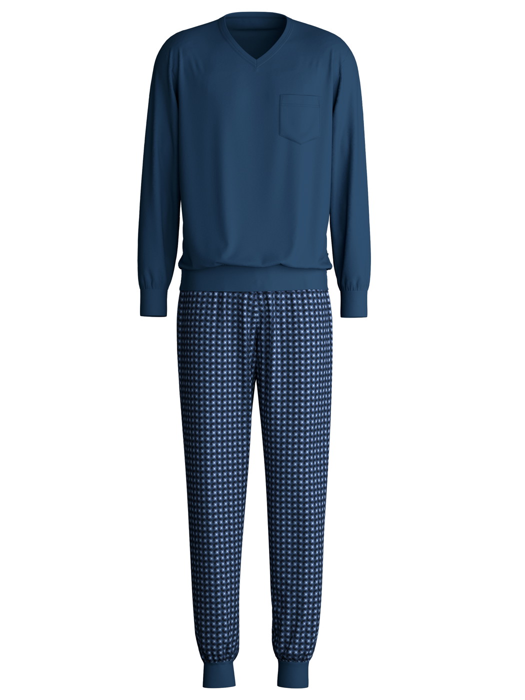 Men - Pyjama with cuff made of 100% Cotton in Blue, Checked, from the Relax Streamline 1 series by CALIDA