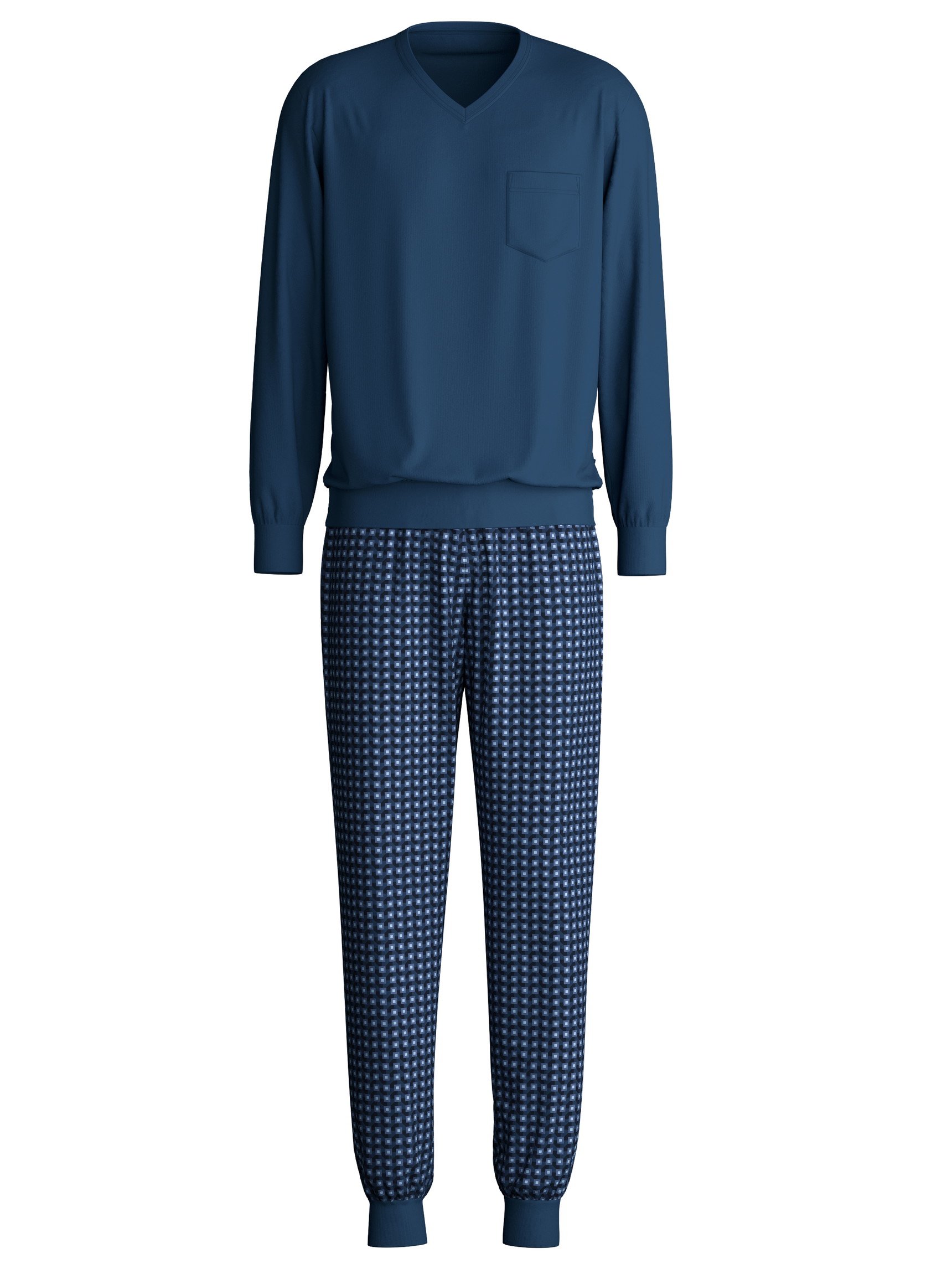 Herren - Bündchen-Pyjama aus 100% Baumwolle in Blau, Kariert aus Serie Relax Streamline 1 von CALIDA