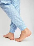 Women model is wearing Pyjama with cuff made of 100% Cotton in Blue, Patterned from the Lovely Nights series by CALIDA, Detail