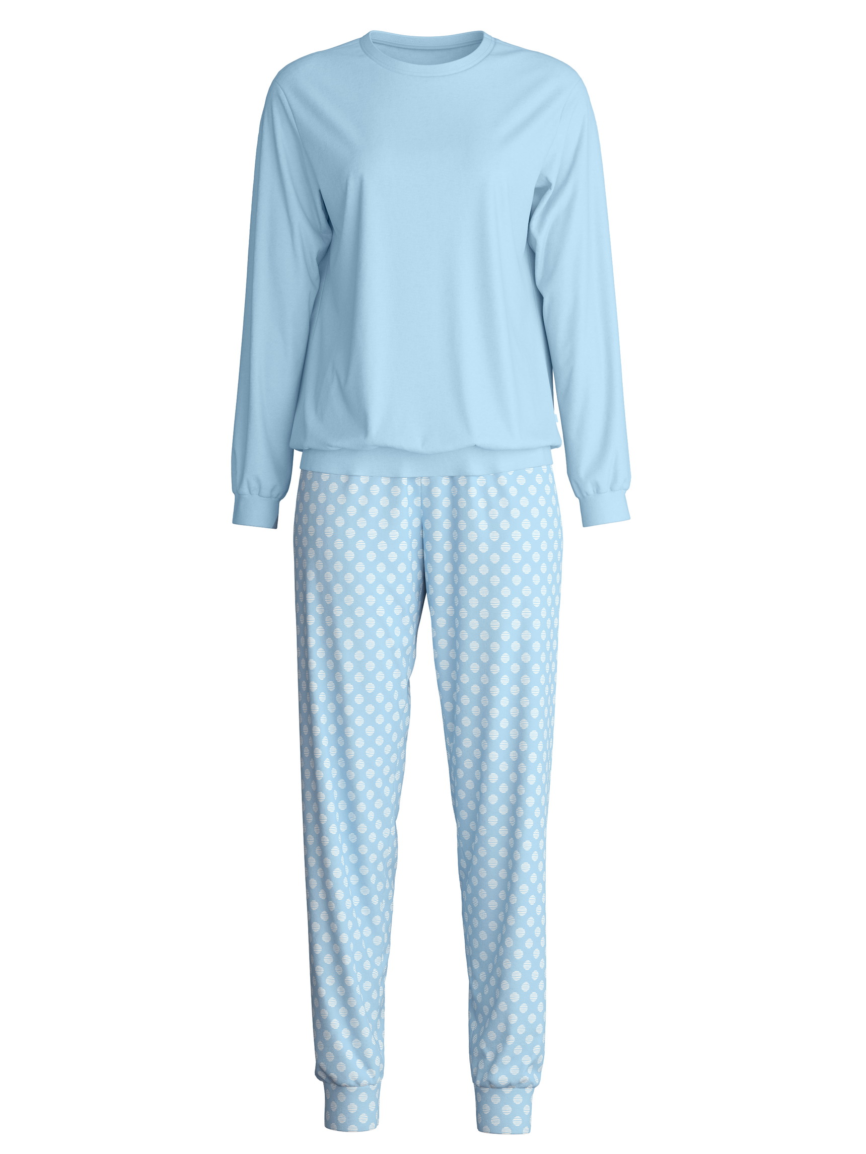 Women - Pyjama with cuff made of 100% Cotton in Blue, Patterned, from the Lovely Nights series by CALIDA
