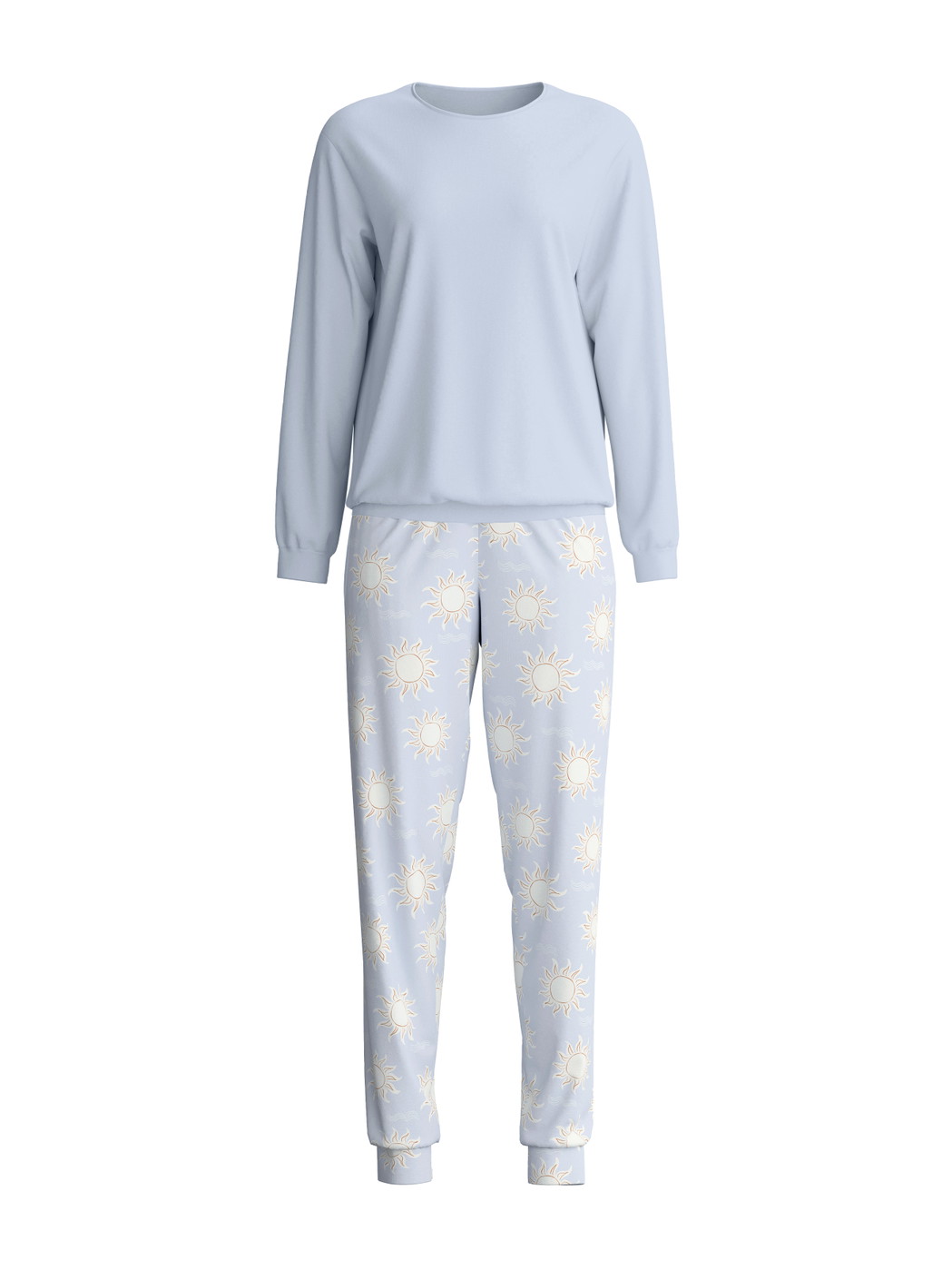 Damen - Bündchen-Pyjama aus 100% Baumwolle in Blau, Gemustert aus Serie EDITION 85 von CALIDA