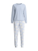 Damen - Bündchen-Pyjama aus 100% Baumwolle in Blau, Gemustert aus Serie EDITION 85 von CALIDA