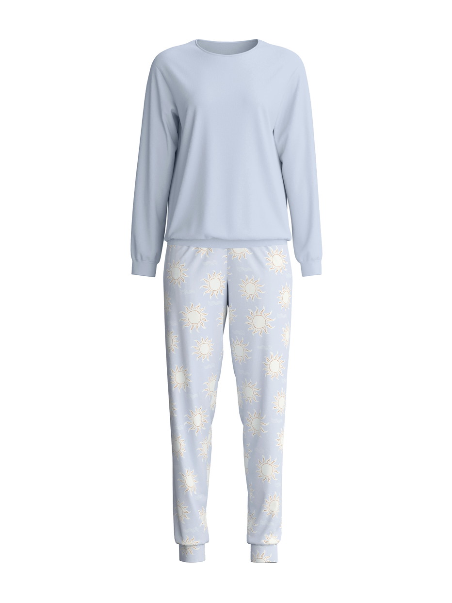 Women - Pyjama with cuff made of 100% Cotton in Blue, Patterned, from the EDITION 85 series by CALIDA