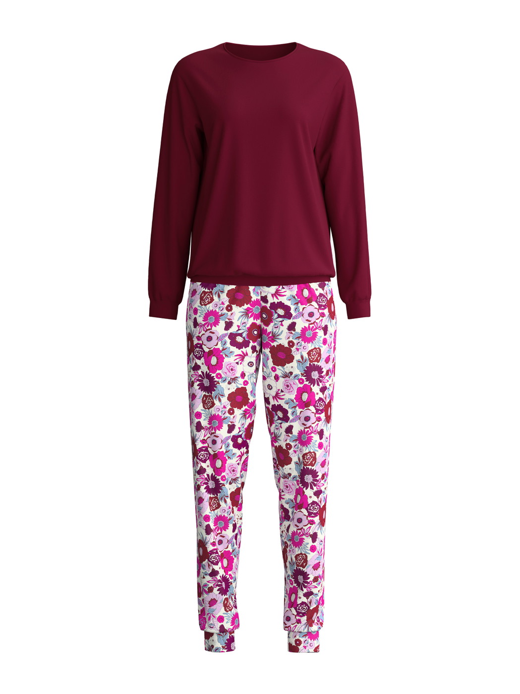 Damen - Bündchen-Pyjama aus Swiss+Cotton in Rot, Floral aus Serie Season Special von CALIDA