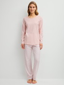 Women model is wearing Pyjamas, long made of 100% Cotton in Pink, Floral from the Cotton Special series by CALIDA, Front view
