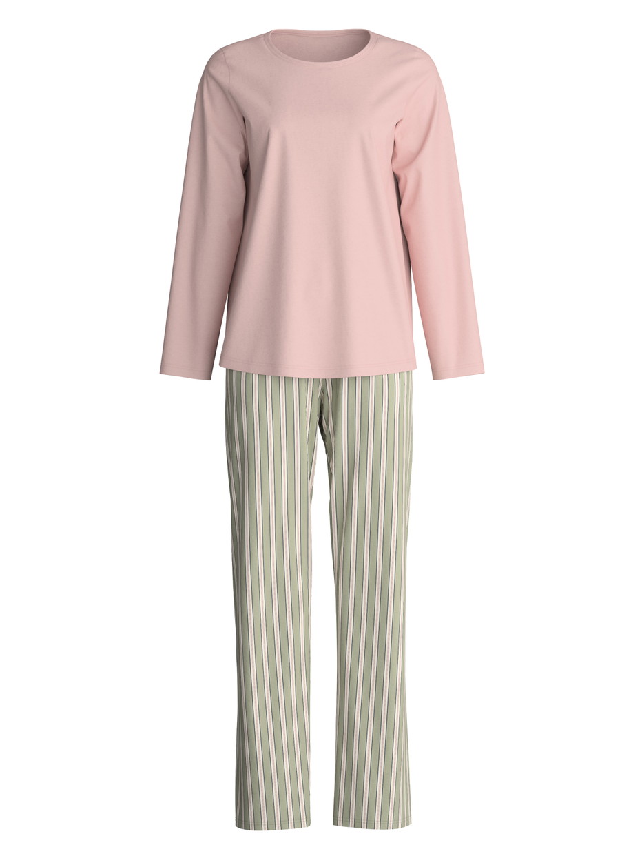 Damen - Pyjama, lang aus 100% Baumwolle in Grün, Gestreift aus Serie Cotton Special von CALIDA
