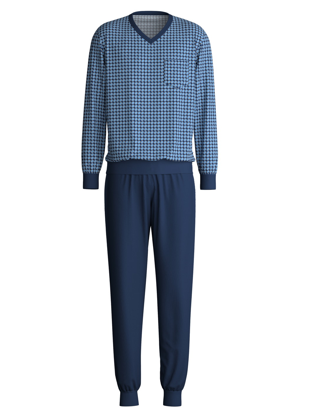 Homme - Pyjama avec bords élastiques en 100% coton de couleur Bleu, À carreaux, de la série Relax Streamline 2 de CALIDA