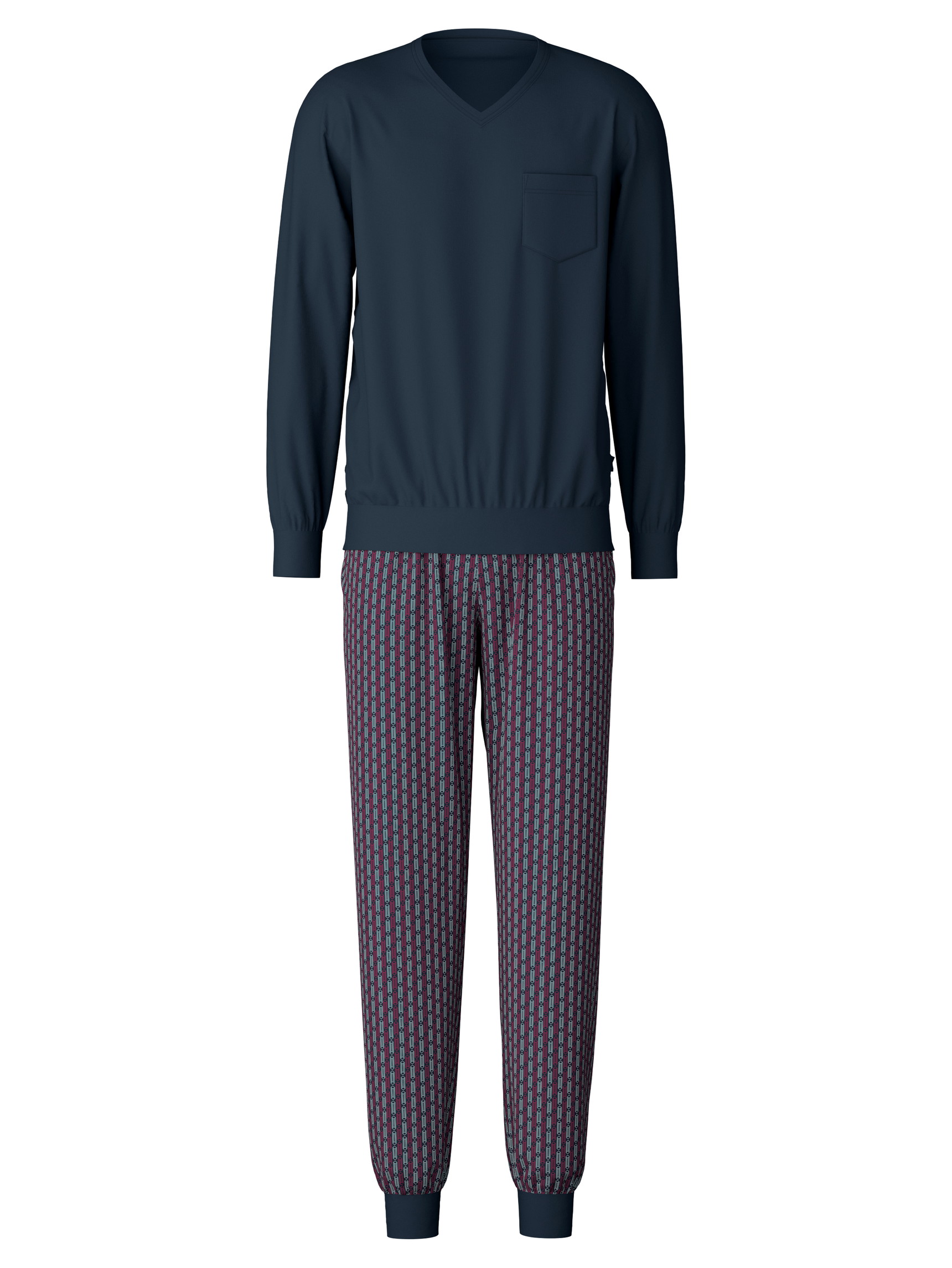 Men - Pyjama with cuff made of 100% Cotton in Blue, Striped, from the Relax Streamline 5 series by CALIDA
