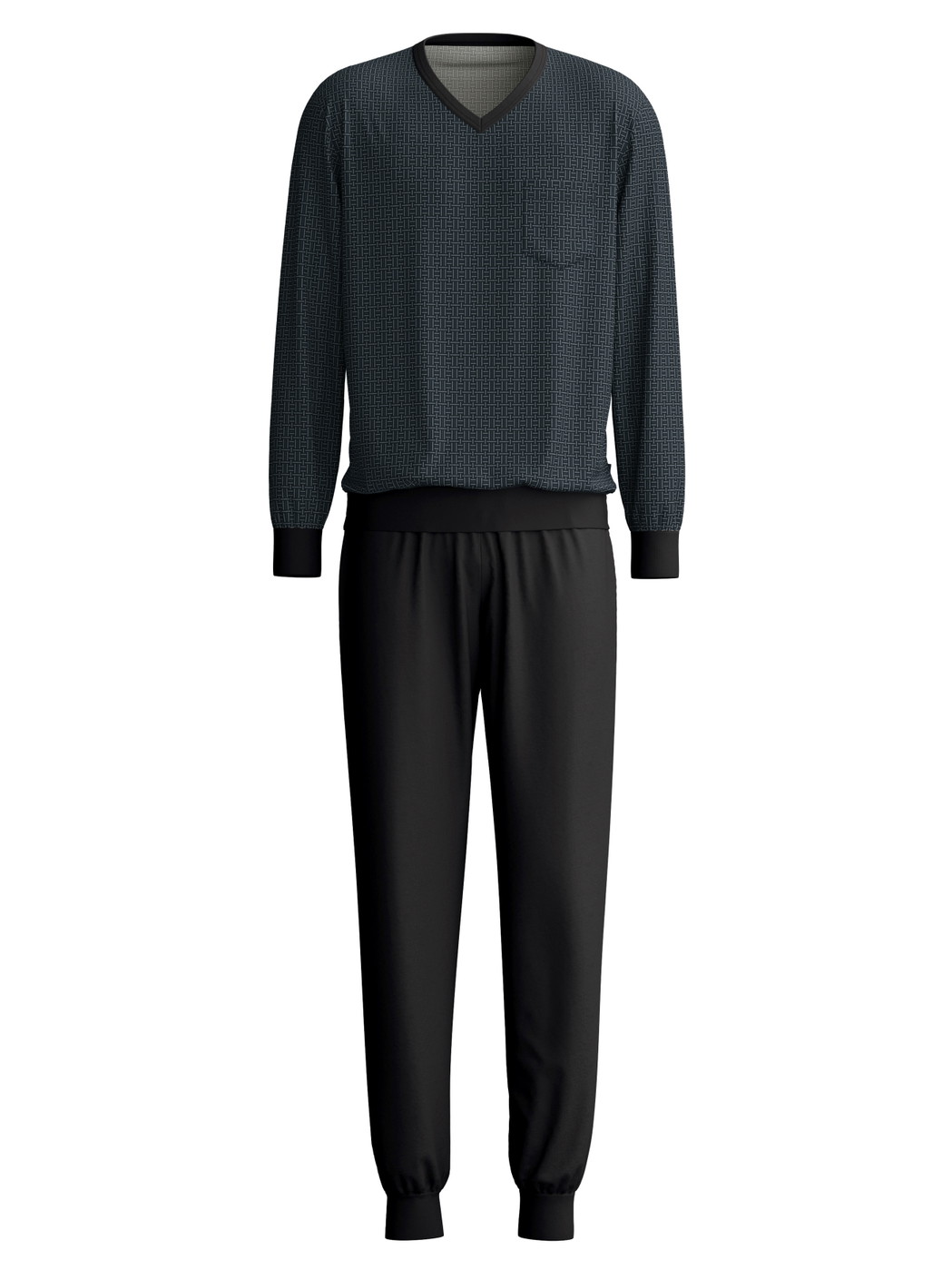 Homme - Pyjama avec bords élastiques en 100% coton de couleur Noir, À motifs, de la série Relax Streamline 2 de CALIDA