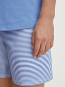 Women model is wearing Short Pyjama made of 100% Cotton in Blue, Patterned from the Lovely Nights series by CALIDA, Detail