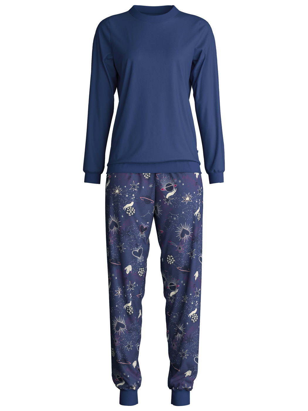 Femme - Pyjama avec bords élastiques en 100% coton de couleur Bleu, À motifs, de la série Mystic Nights de CALIDA