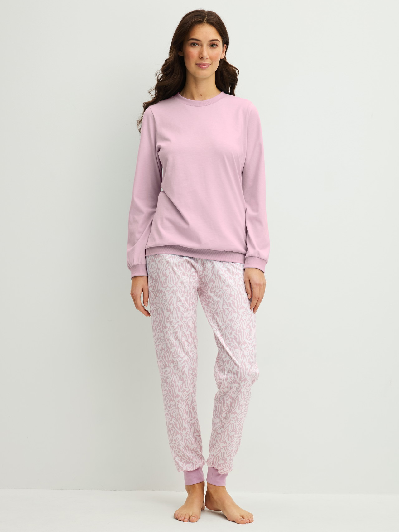 CALIDA Blooming Nights Bündchen-Pyjamafür Damen, XS, Violett,Rosa,