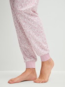 Women model is wearing Pyjama with cuff made of 100% Cotton in Purple, Patterned from the Blooming Nights series by CALIDA, Detail