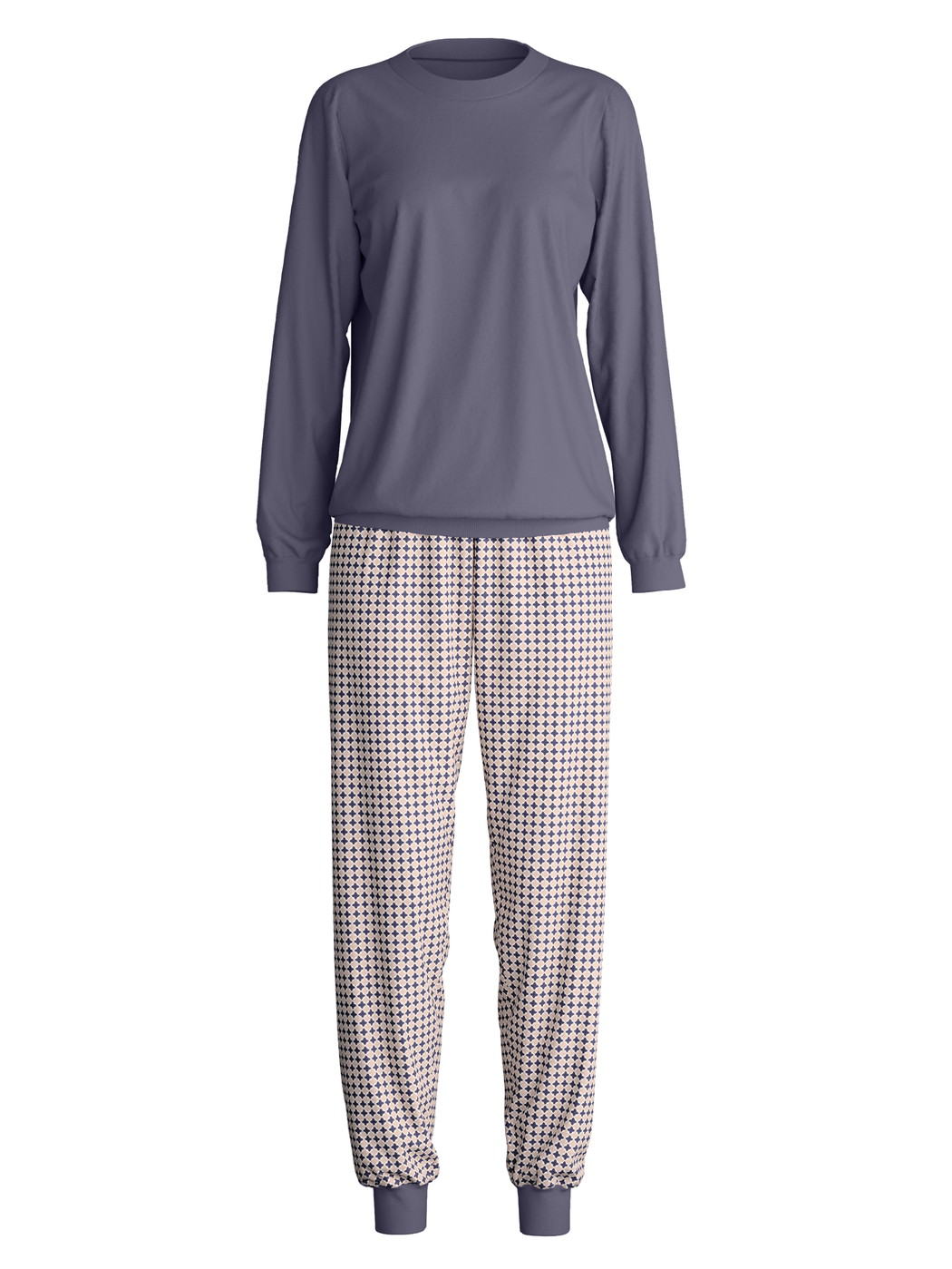 Damen - Bündchen-Pyjama aus 100% Baumwolle in Blau, Gemustert aus Serie Graphic Nights von CALIDA