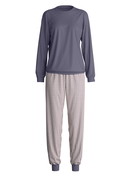 Damen - Bündchen-Pyjama aus 100% Baumwolle in Blau, Gemustert aus Serie Graphic Nights von CALIDA