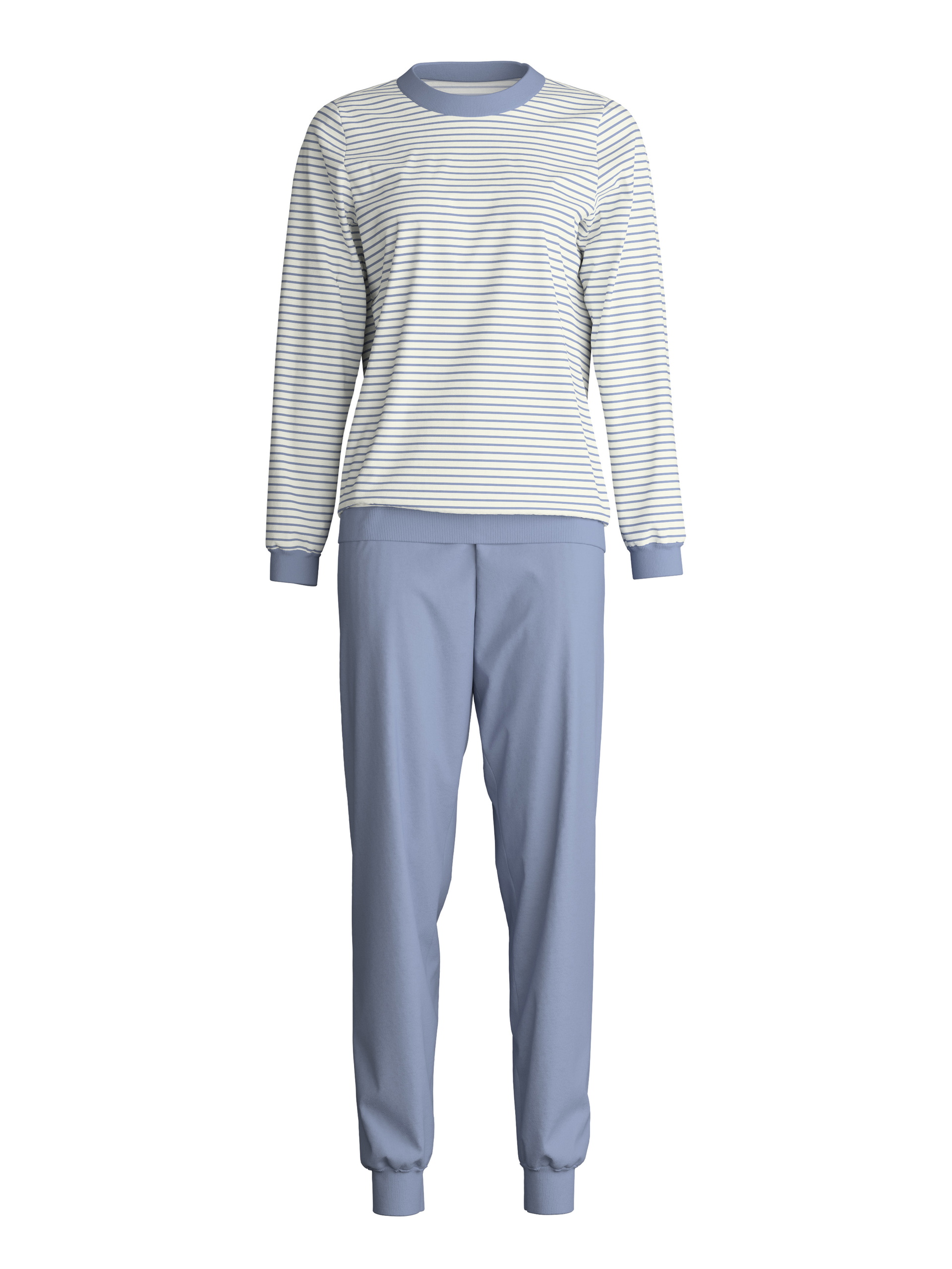 Women - Pyjama with cuff made of 100% Cotton in Blue, Striped, from the Cotton Special series by CALIDA