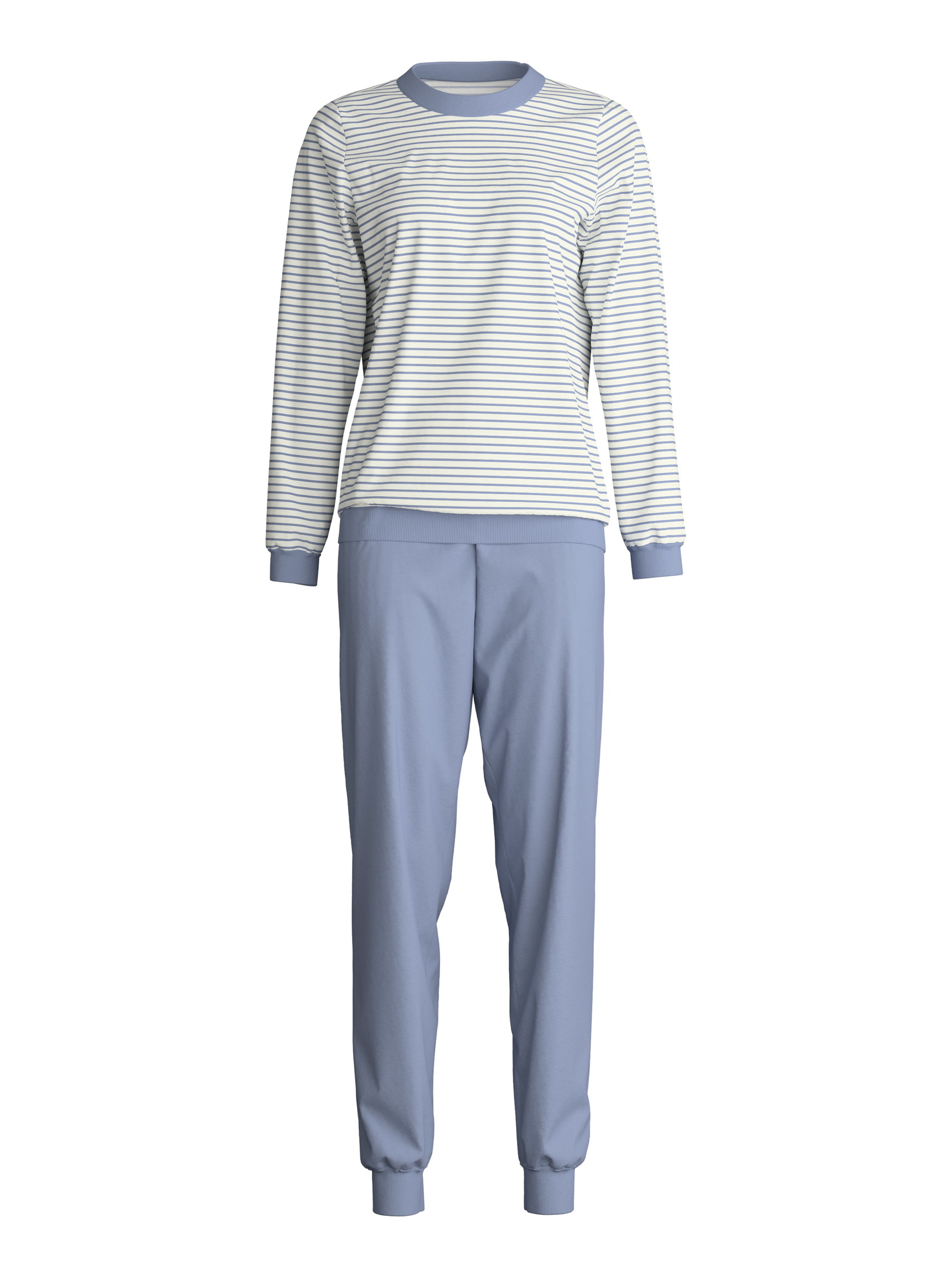 Femme - Pyjama avec bords élastiques en 100% coton de couleur Bleu, Rayée, de la série Cotton Special de CALIDA