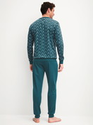 Men model is wearing Pyjama with cuff made of 100% Cotton in Turquoise, Patterned from the Relax Streamline 3 series by CALIDA, Back view