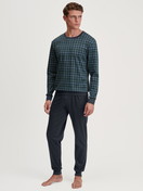 Men model is wearing Pyjama with cuff made of 100% Cotton in Green, Checked from the Relax Streamline 3 series by CALIDA, Front view