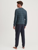 Men model is wearing Pyjama with cuff made of 100% Cotton in Green, Checked from the Relax Streamline 3 series by CALIDA, Back view