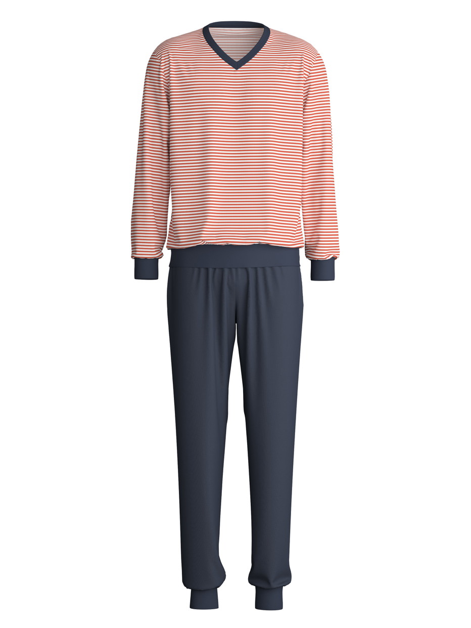 Herren - Bündchen-Pyjama aus 100% Baumwolle in Rot, Gestreift aus Serie Nightwear Xtra von CALIDA