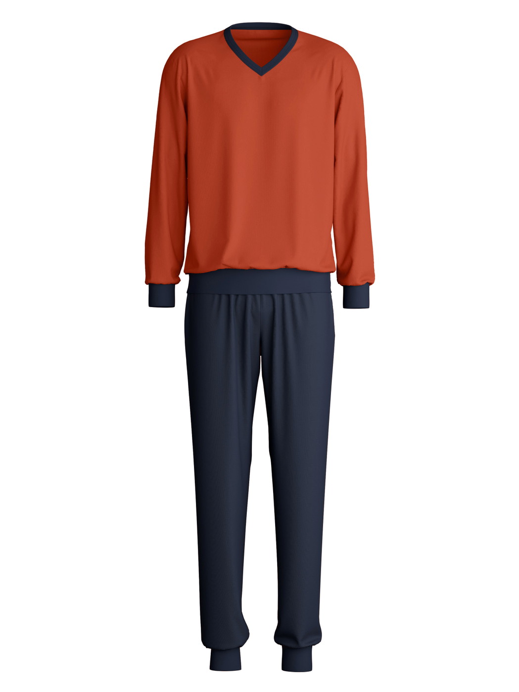 Uomo - Pigiama con polsini in 100% cotone di colore Rosso, A righe, della serie Nightwear Xtra di CALIDA